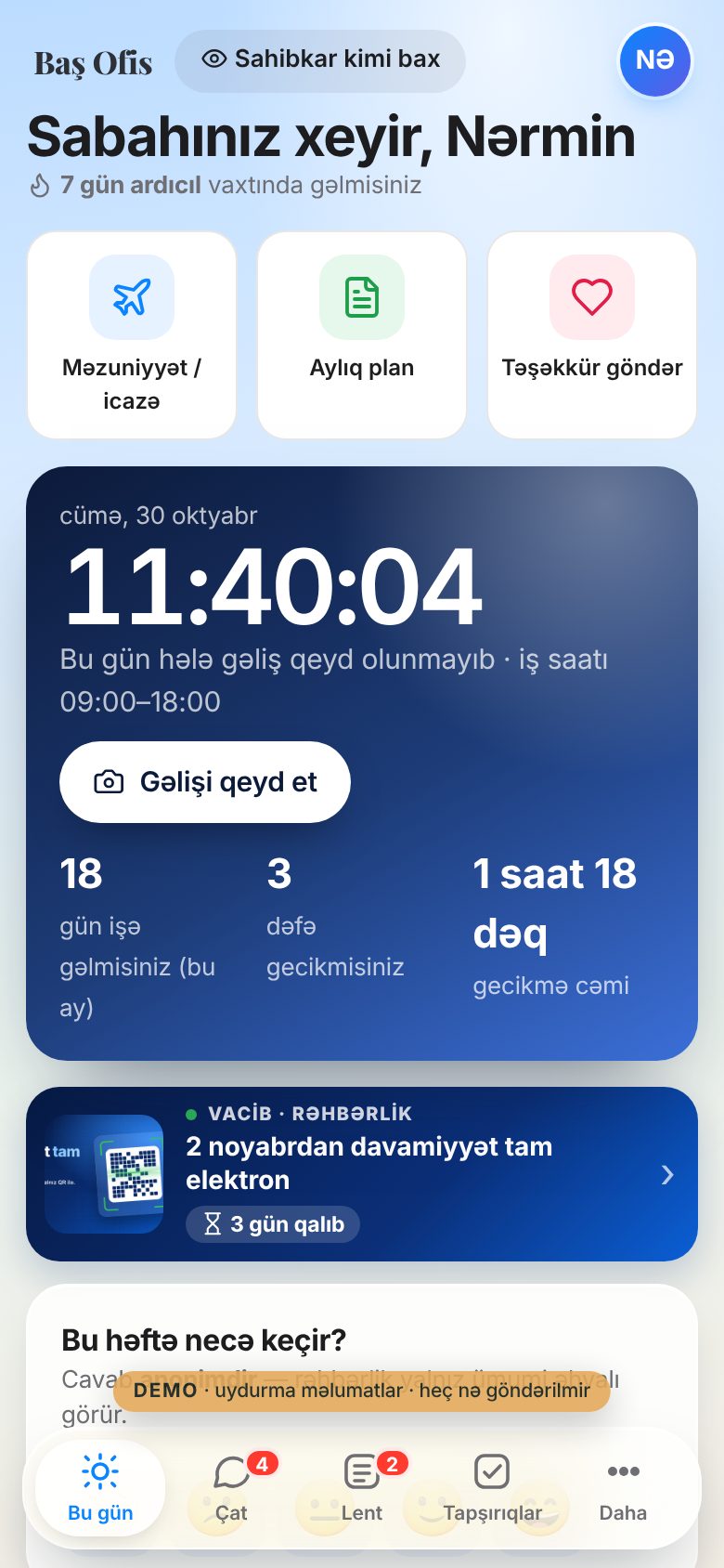 Baş Ofis — işçi idarəetmə sistemi — mobil