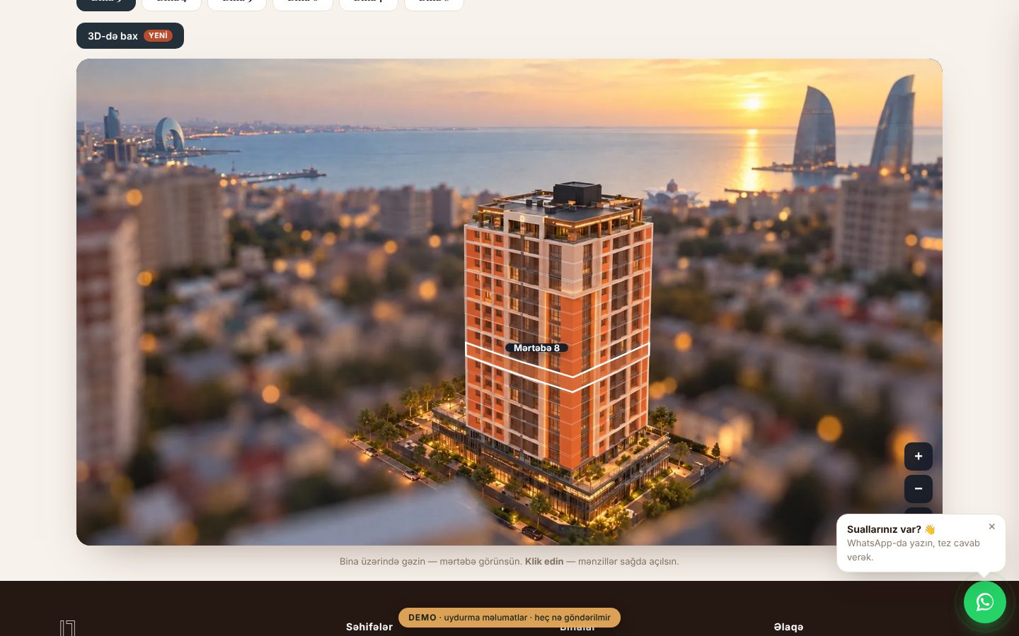 LUX Residence — satış saytı — İnteraktiv seçim: bina fotosu üzərində mərtəbə seçimi